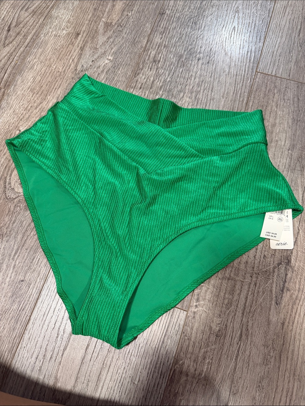 Aerie Green cross over Rib Shine High-Waist Bikini Bottoms